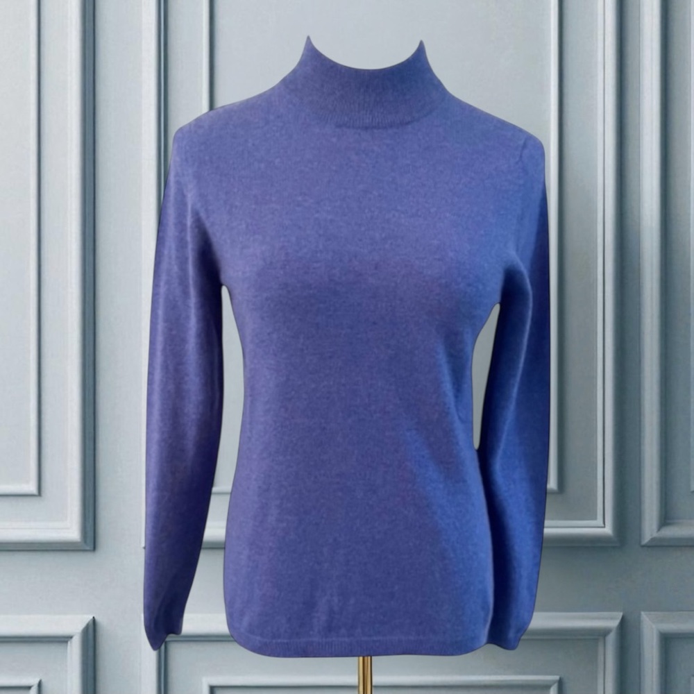 DEBRA C BEVERLY HILLS BLUE MOCK NECK CASHMERE SWEATER SIZE SMALL